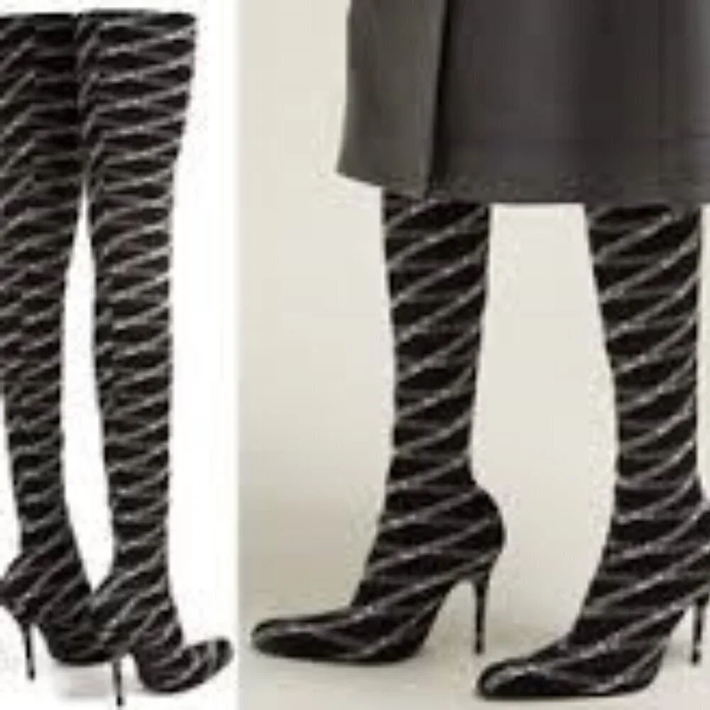BALENCIAGA Black Monogram Pointy Toe Sock Bootie, 9.5, NWT